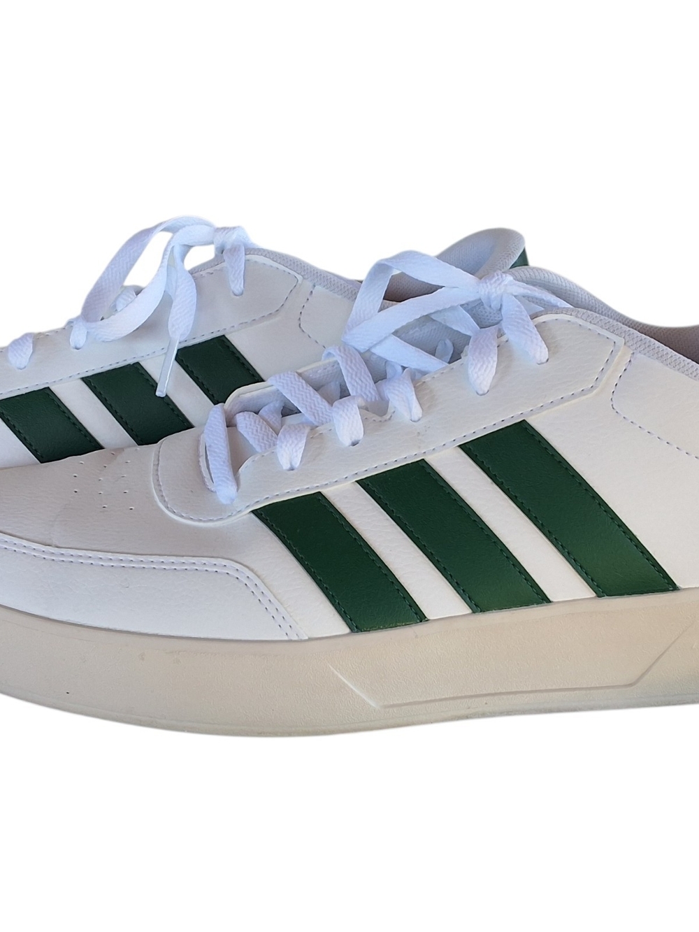 adidas White Sneakers with Green Three-Stripes - Men's Low-Top Trainers Sz13
